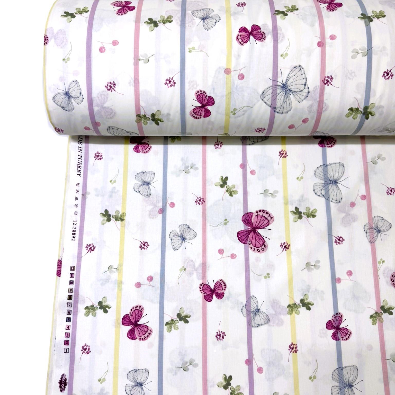 Ткань для постельного белья ранфорс Бабочки и полоски 240 см (12/28892/8 03070)