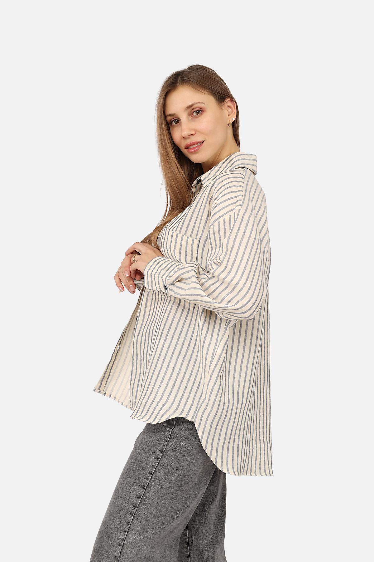 Рубашка с длинным рукавом ЦБ-00269355 женская р. 48 Синий (SKT001043169) - фото 2