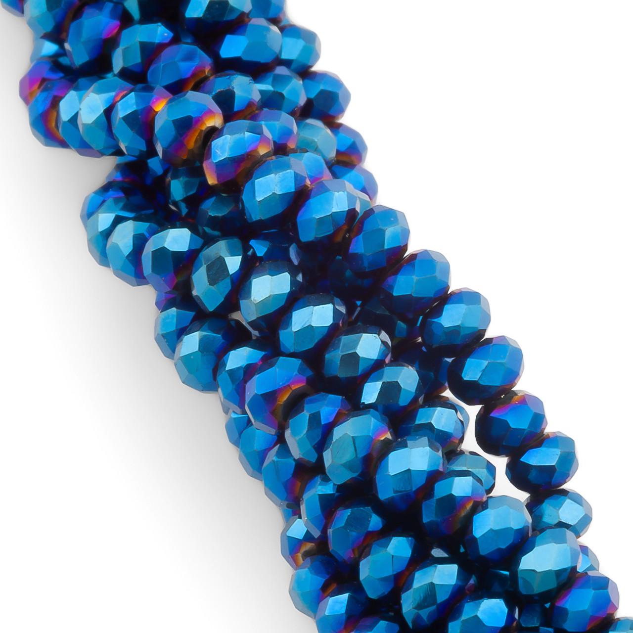 Бусины хрустальные на нитке в форме ронделя с огранкой 44 см 3х2 мм 175 шт. Синий/Радужный (БС0302а41)