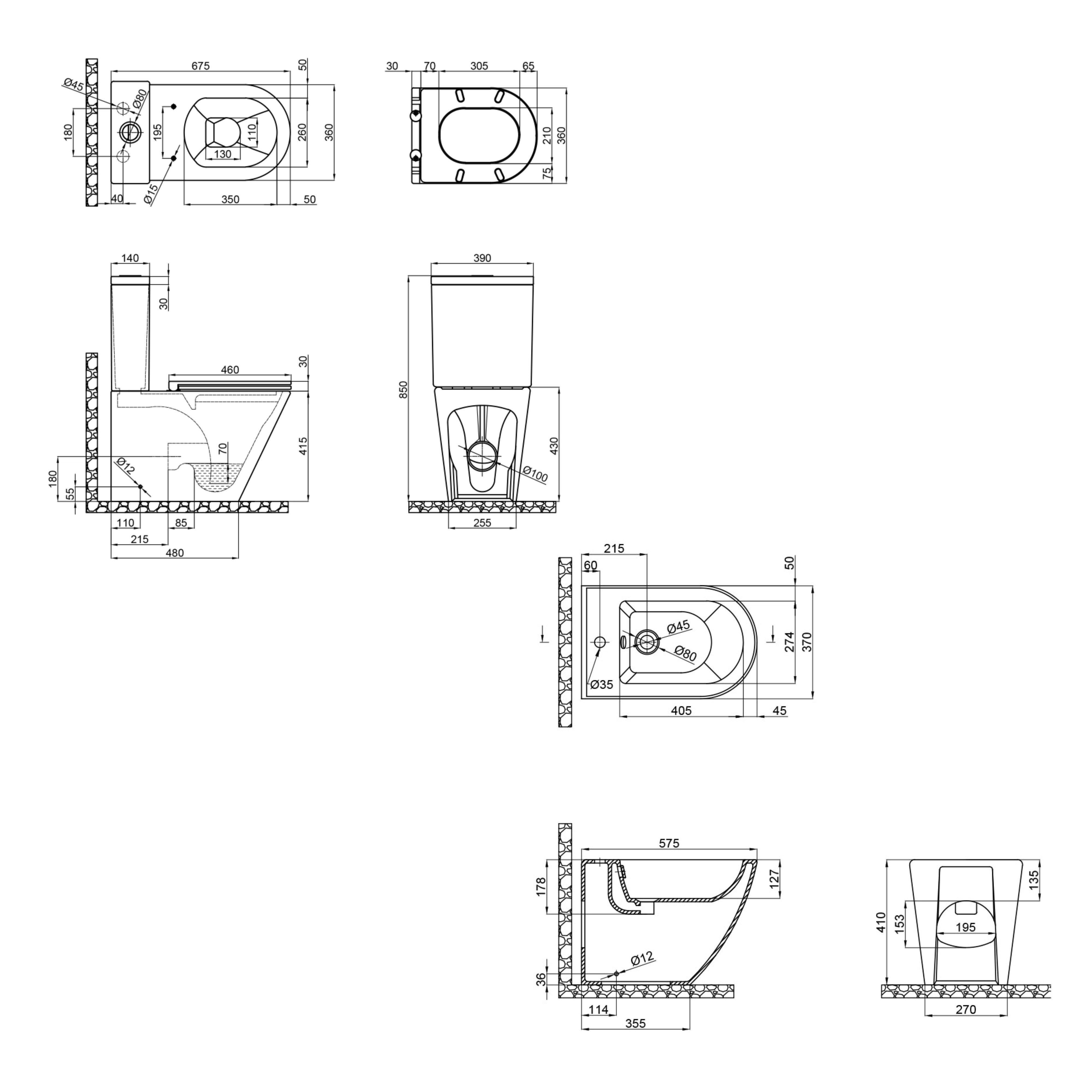 Комплект Qtap Robin Matt Black 2в1 унитаз напольный Rimless QT13222141ARMB / биде напольное QT13442141CMB (SD00052182) - фото 2