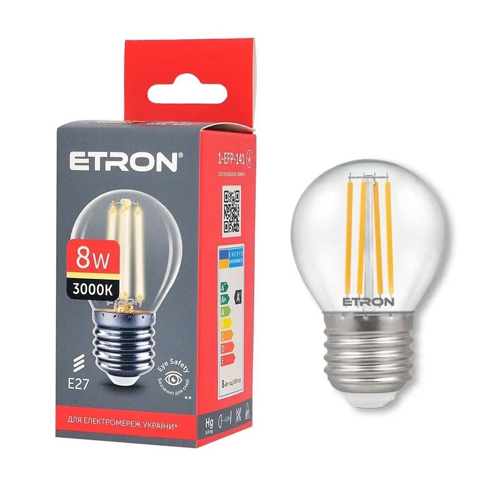 Лампа LED ETRON Filament 1-EFP-141 G45 E27 8W 3000K Прозрачный