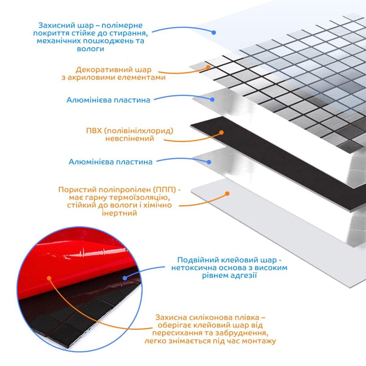 Плитка алюмінієва самоклеюча 300х300х3 мм Срібний мозаїка (SW-00001167) - фото 2