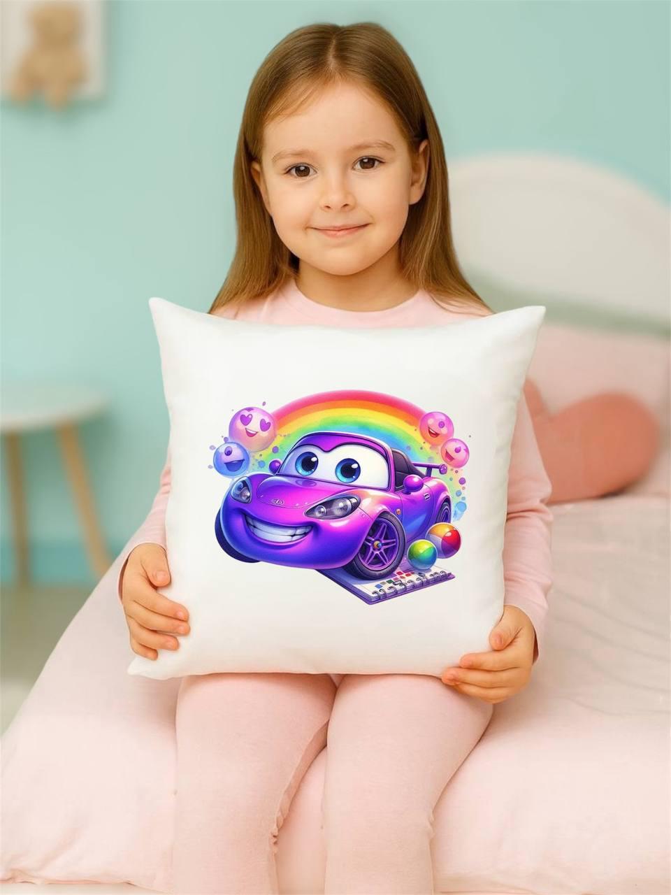 Подушка декоративна плюшева Машинка та райдуга 30x30 см (29017934) - фото 4 Подушка декоративна плюшева Машинка та райдуга 30x30 см (29017934) - фото 4