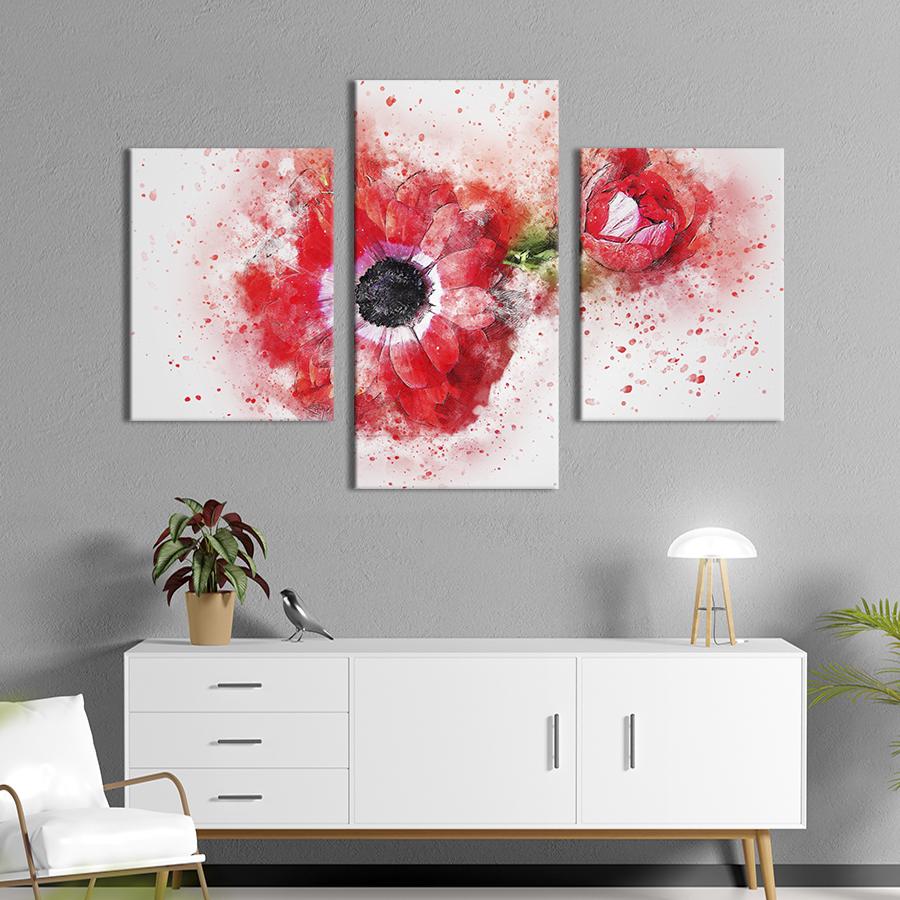 Картина на холсте триптих Красные абстрактные маки 66x40 см (817-32)