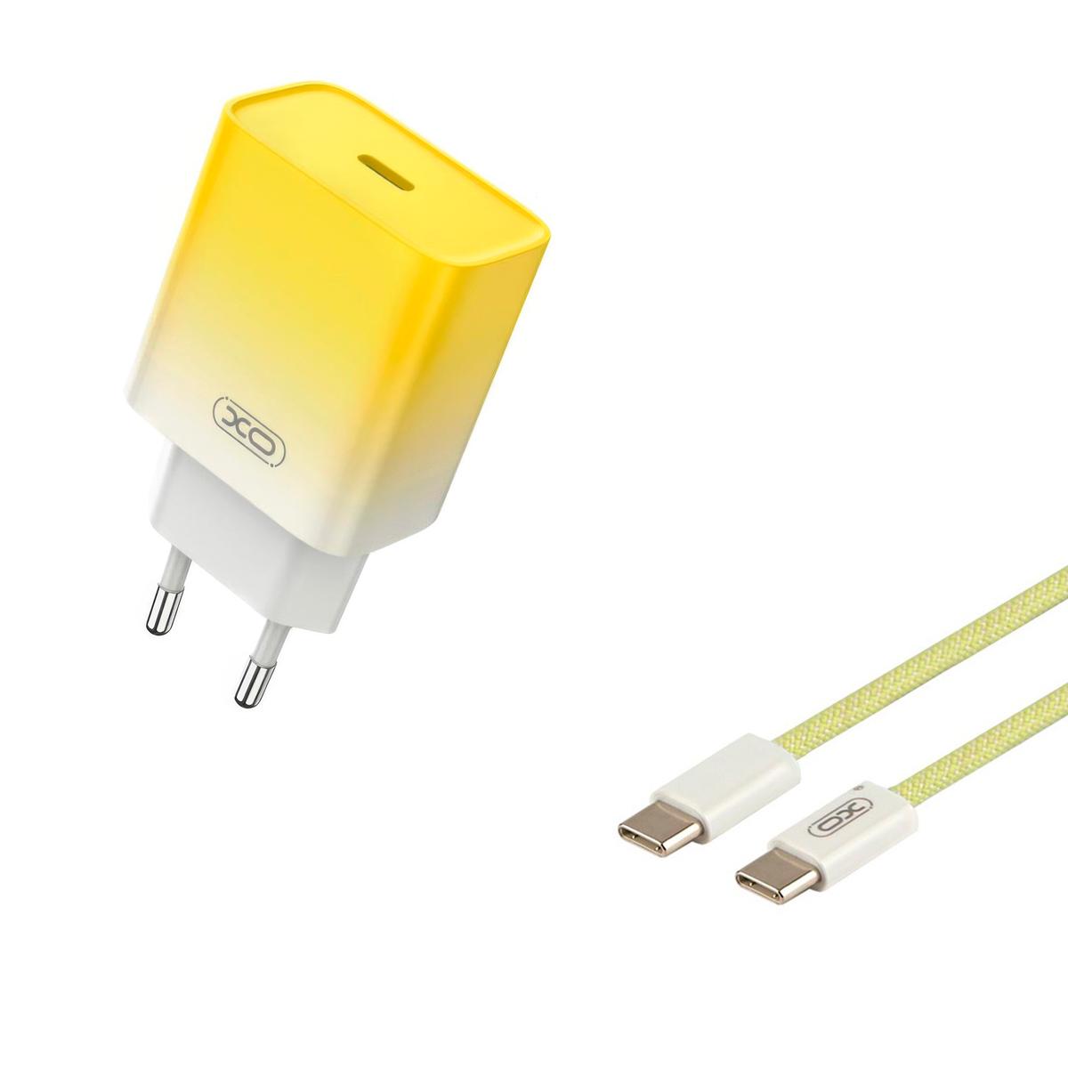 Зарядний пристрій Xo CE18 Type-C PD/QC 30W з кабелем Type-C to Type-C Жовтий (1010840-Yellow)