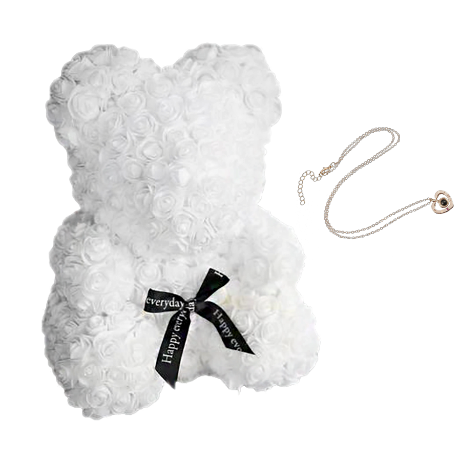 Мишка из белых роз 3D Teddy Flower 25 см + кулон I Love You Мишка из белых роз 3D Teddy Flower 25 см + кулон I Love You