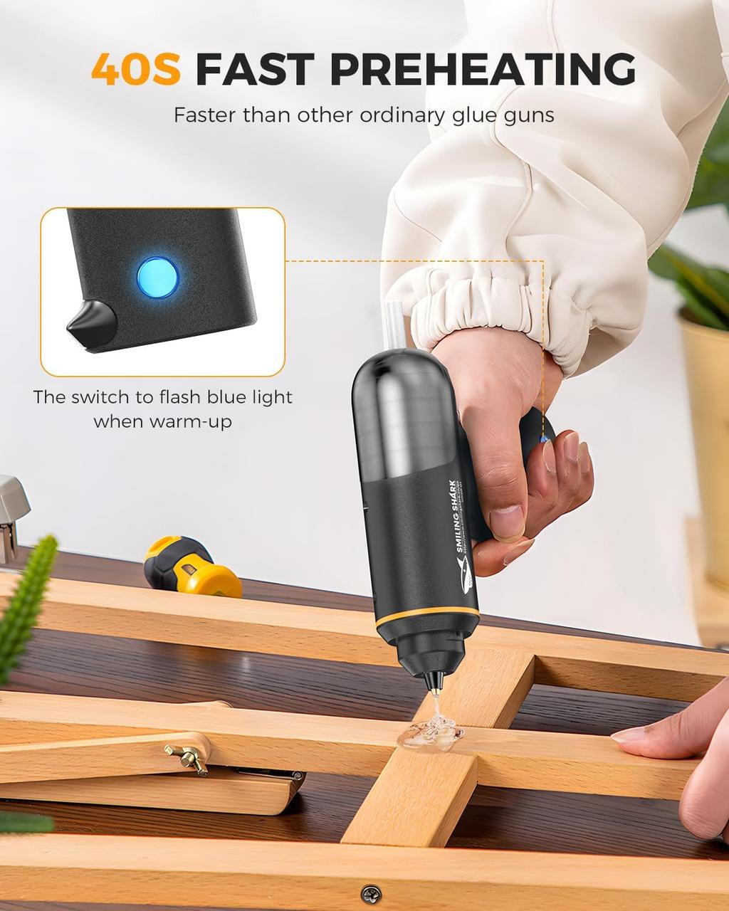 Пістолет клейовий Smiling Shark 2000 мАг USB швидкий підігрів та 20 шт. клейових стрижнів - фото 2 Пістолет клейовий Smiling Shark 2000 мАг USB швидкий підігрів та 20 шт. клейових стрижнів - фото 2