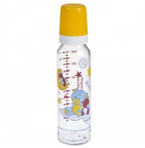 Бутылочка Canpol Babies 42/201 с рисунком стеклянная с силиконовой соской 240 мл Желтый