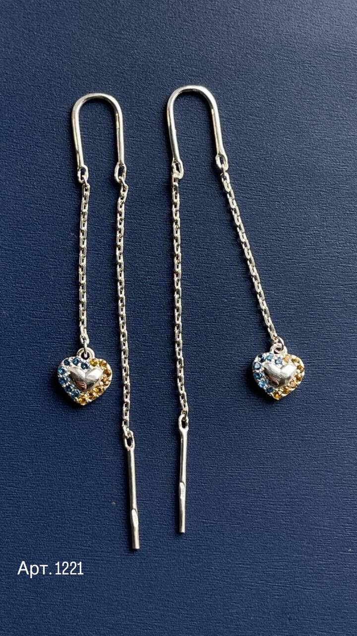 Серьги серебряные протяжки Кердечка с камешками двойные 925 проба (26943737) - фото 6 Серьги серебряные протяжки Кердечка с камешками двойные 925 проба (26943737) - фото 6