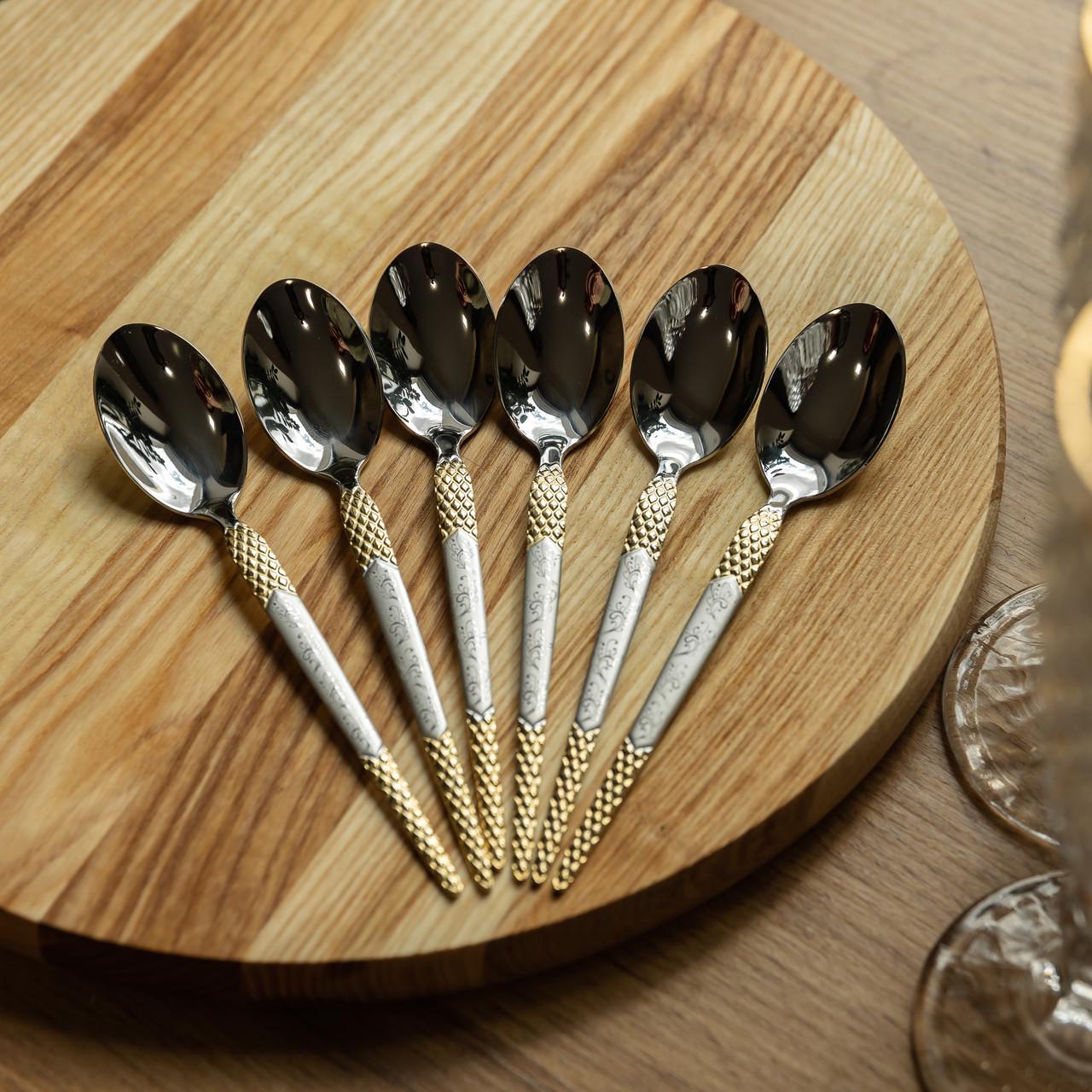 Набор столовых ложек 6 шт. 21 см Серебряный с золотом