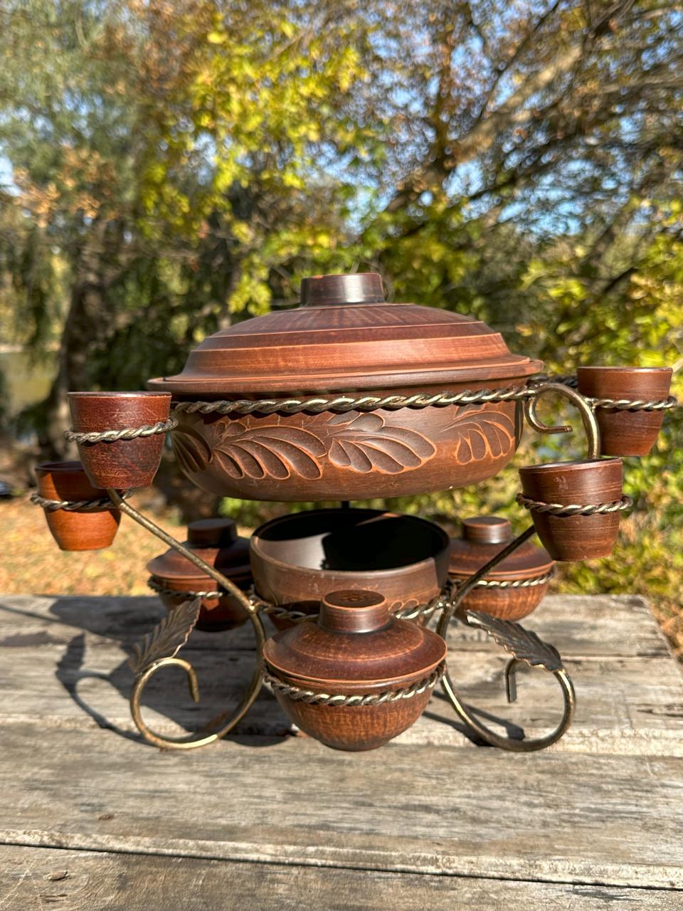 Підставка для підігріву м'яса Глінка із соусницями та чарками 3,5 л