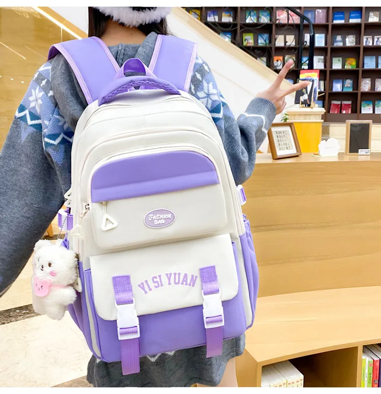 Школьный рюкзак подростковый для девочки 5в1 5-11 класс сумка-шоппер/клатч/пенал Фиолетовый (28327630) - фото 3