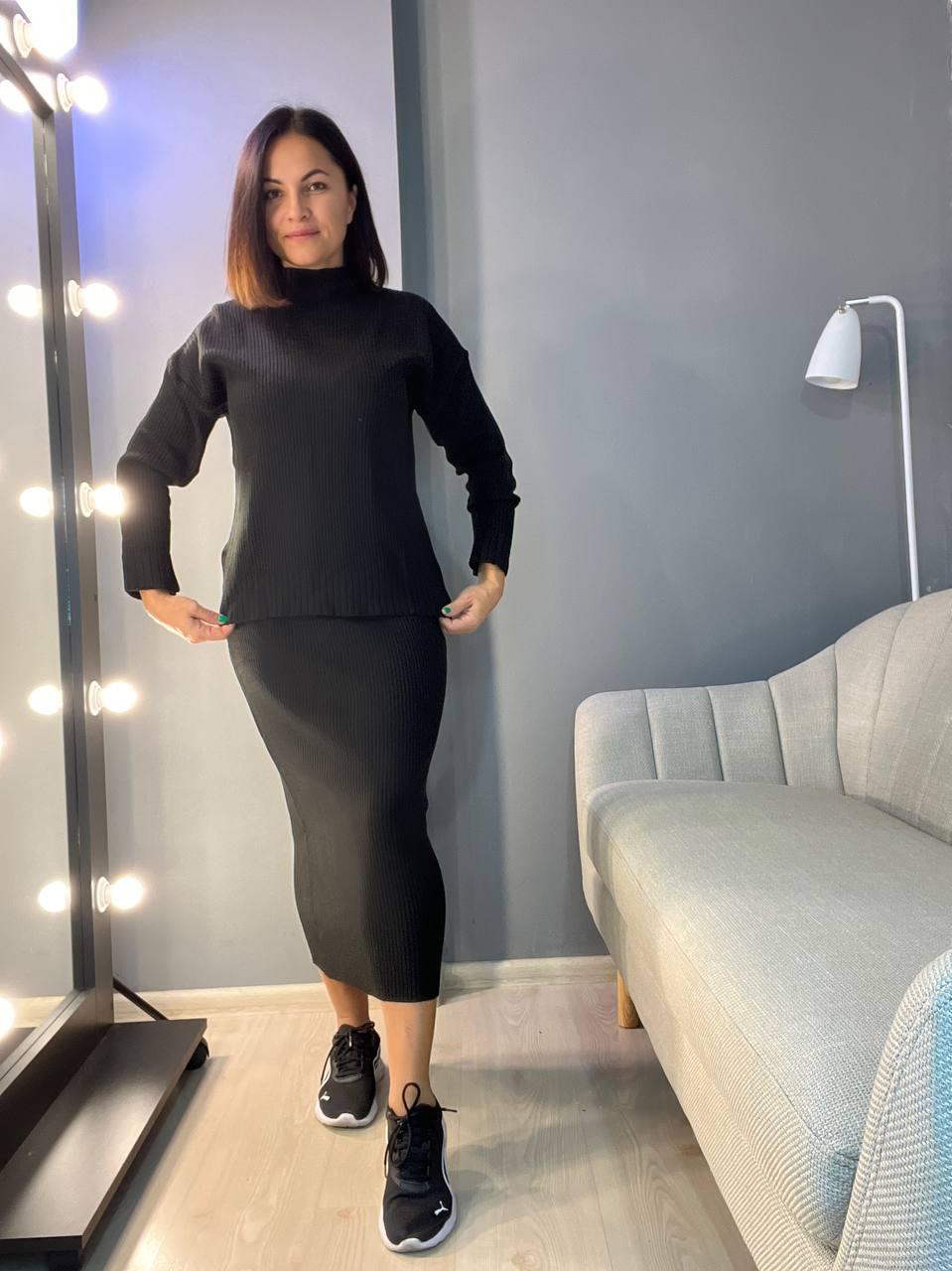 Костюм женский ENJOY 82345 свитер с юбкой длинная рубчик вязка OS Черный (729) - фото 4 Костюм женский ENJOY 82345 свитер с юбкой длинная рубчик вязка OS Черный (729) - фото 4