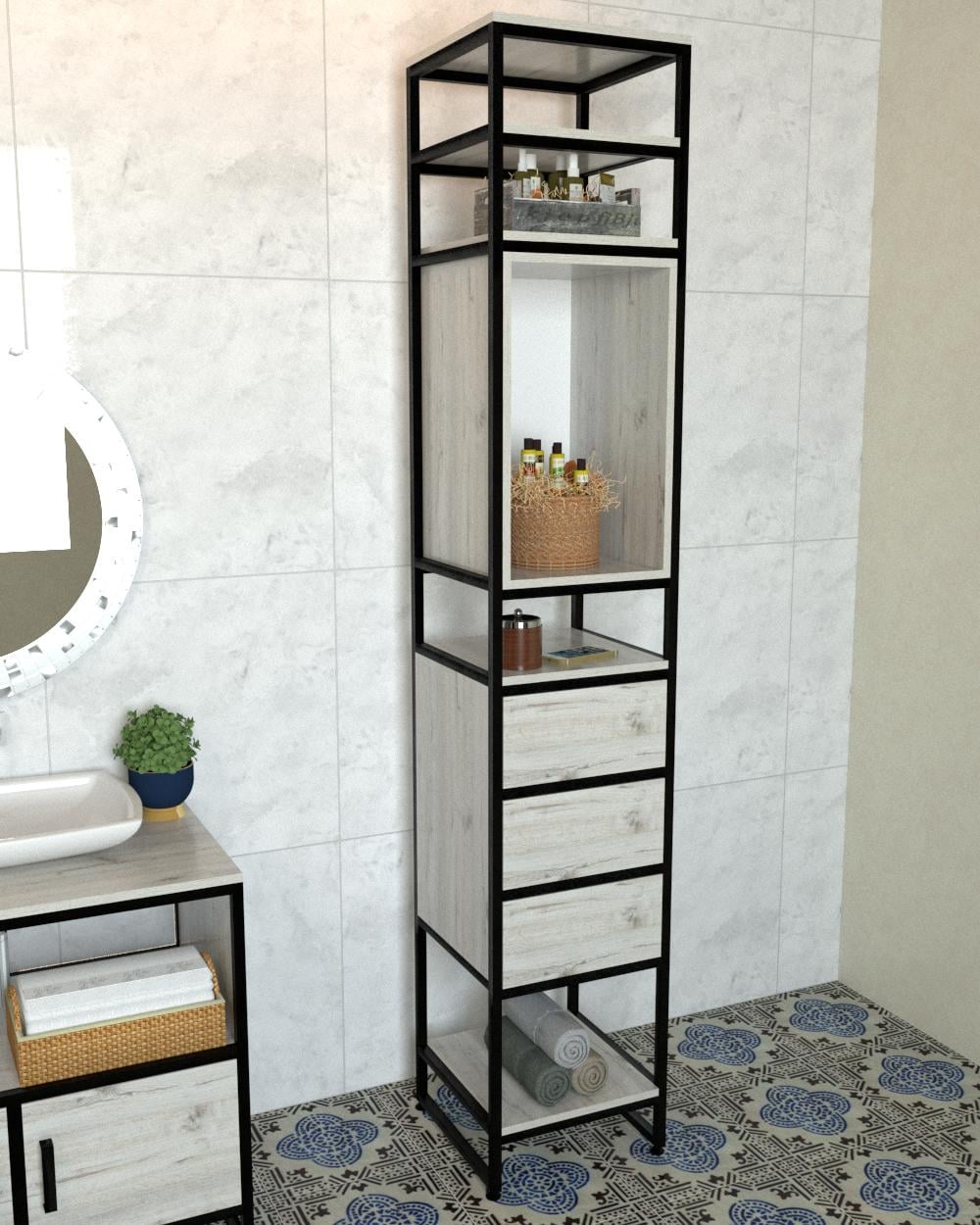 Пенал для ванної EcoLoft Фьора DSP-1321-2 в стилі лофт (31216863)