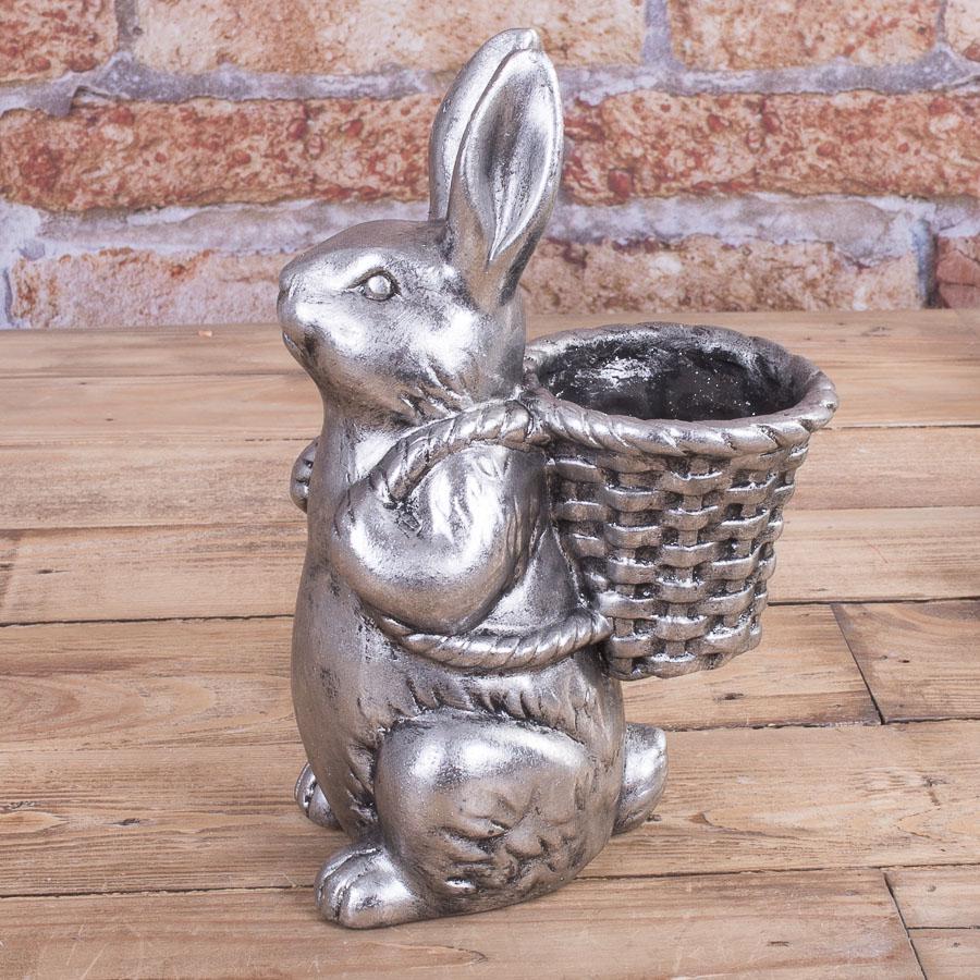 Вазон с зайкой 22х14х10 Серебряный (2882-2)