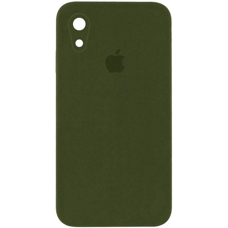 Противоударный чехол Silicone Case Square Full Camera Protective (AA) для Apple iPhone XR (6.1") Зеленый / Dark Olive