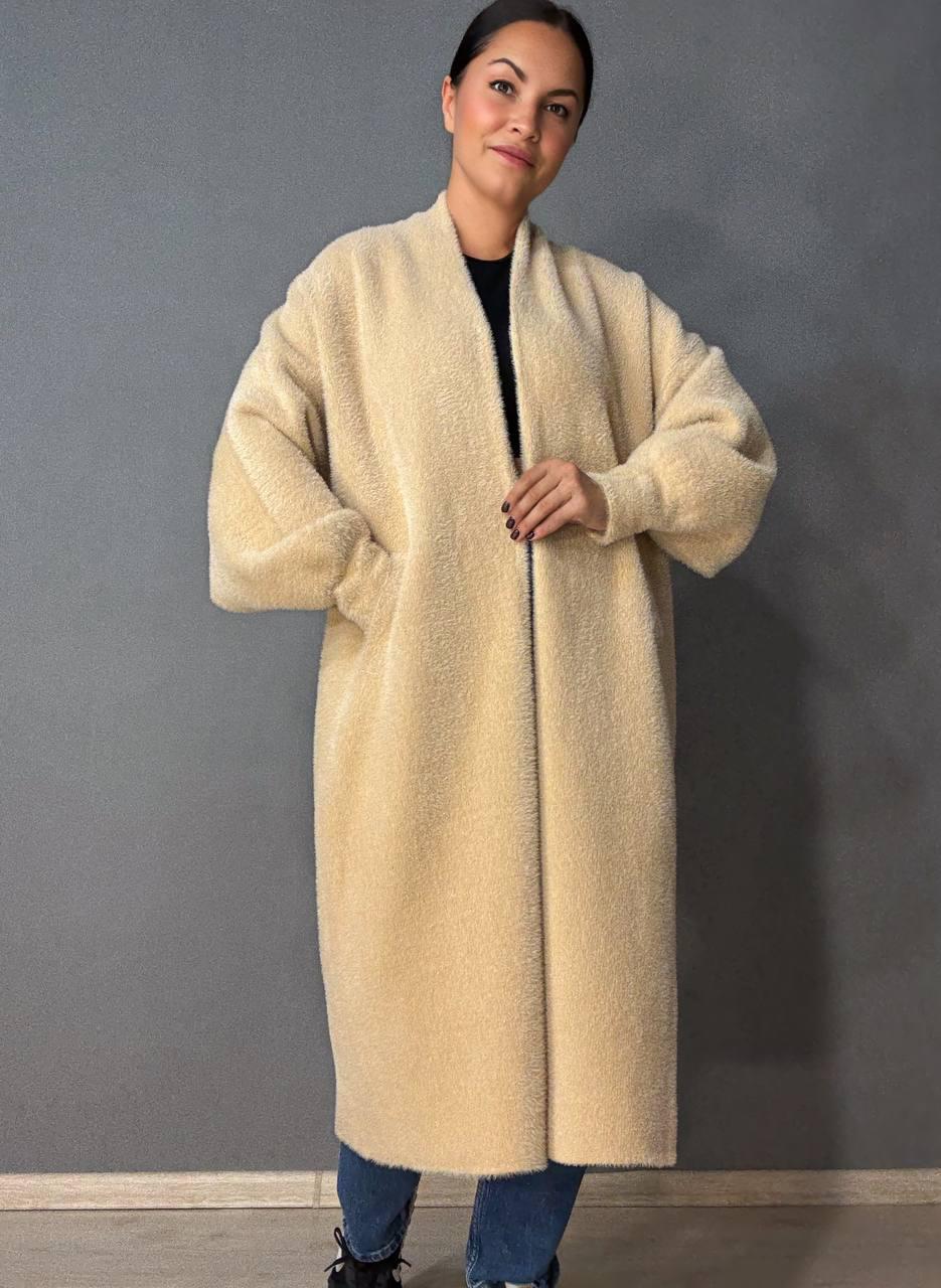 Кардиган женский Fancy Matinee 30740 ангора длинный с карманами OS Бежевый (4869) - фото 1