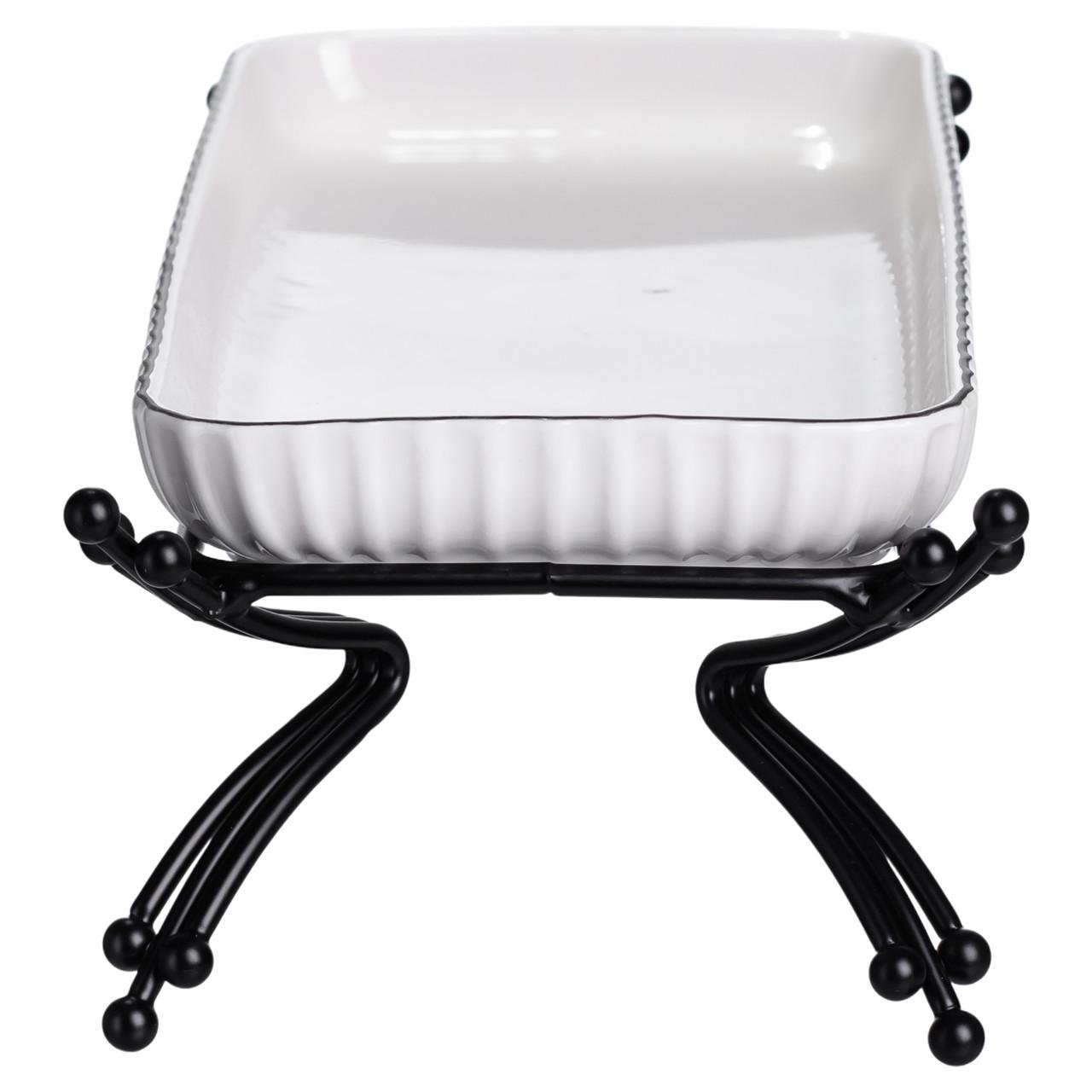 Блюдо для сервірування на металевій підставці порцелянове 29,5х12х9 см Білий/Чорним (LB-1565B) - фото 4 Блюдо для сервірування на металевій підставці порцелянове 29,5х12х9 см Білий/Чорним (LB-1565B) - фото 4