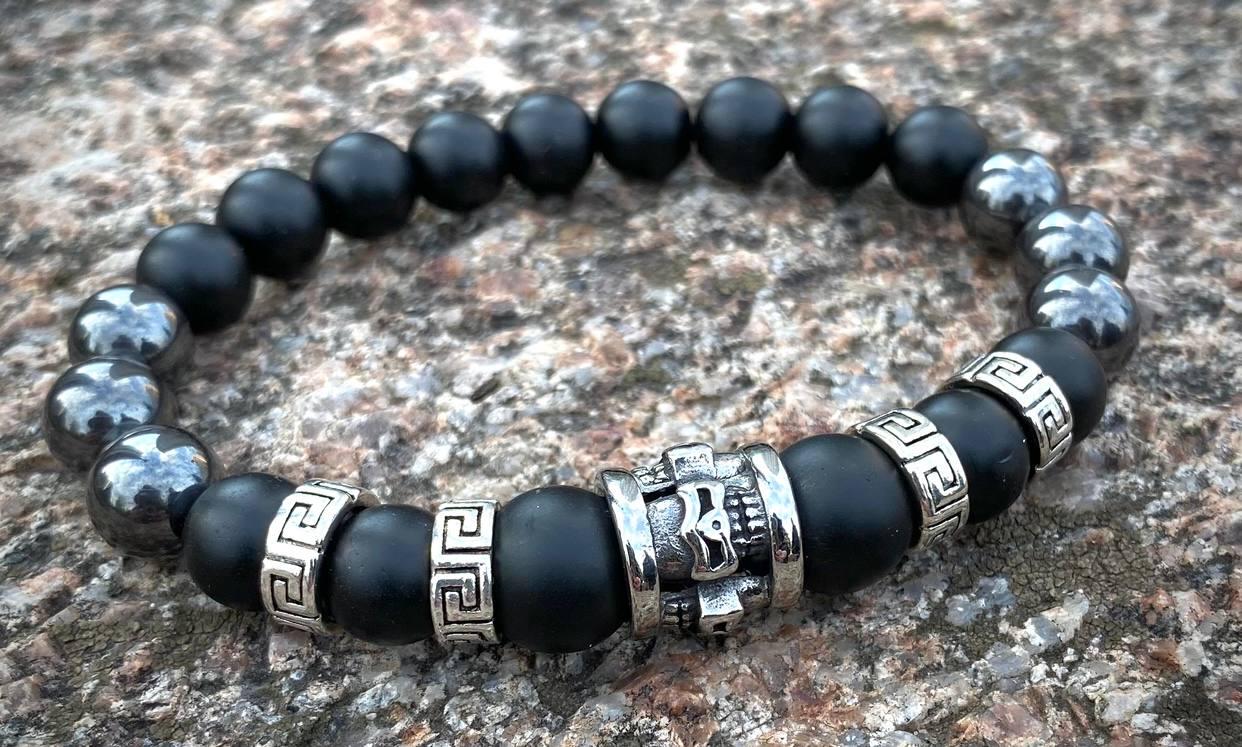 Браслет LITAURS из натурального камня оникс и металлическими вставками L 18-21 см (24115-1)