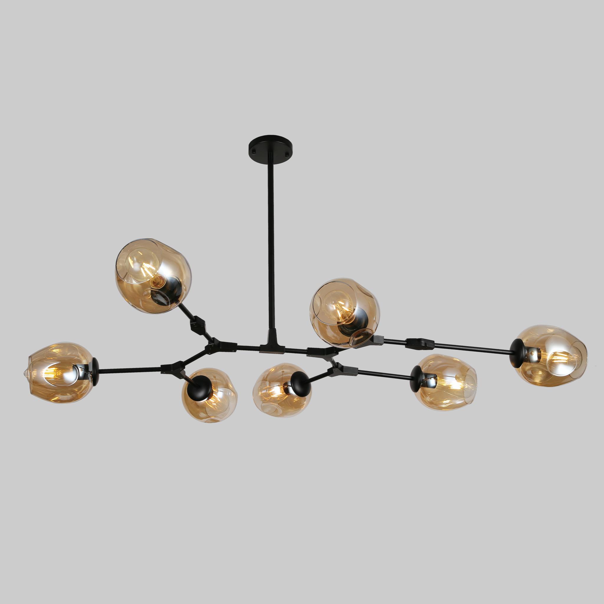 Люстра Molecule на 7 ламп с кофейно-прозрачными плафонами Черный