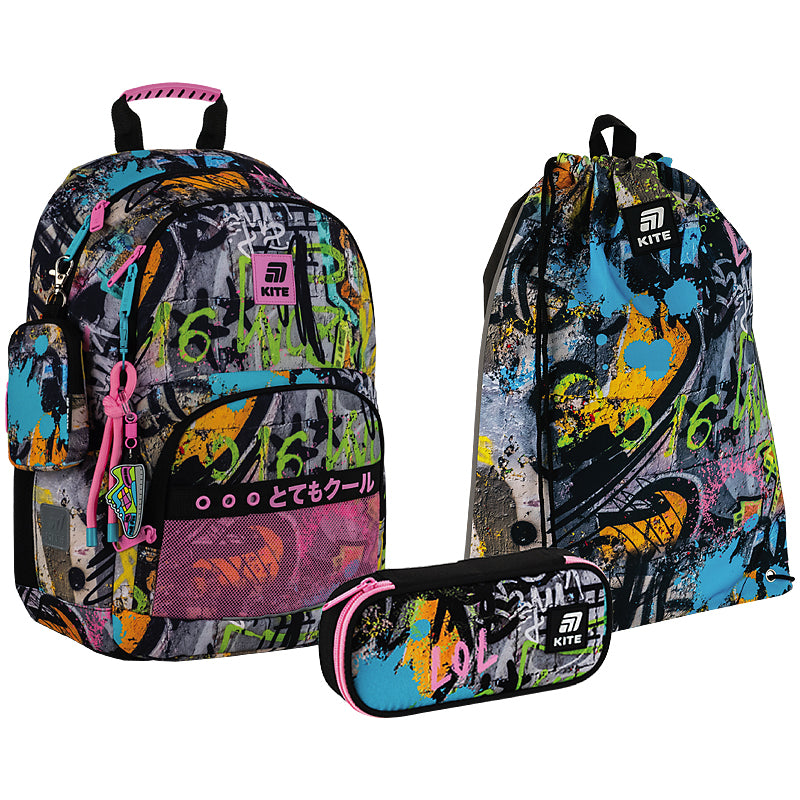 Школьный набор KITE Education Street Art SET_K25-585M-3 рюкзак/пенал/сумка (4063276263070)