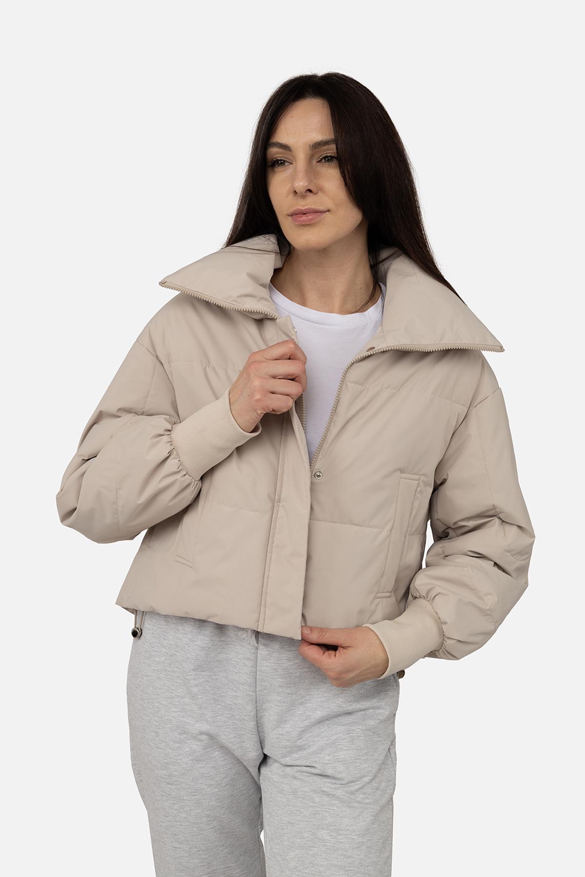 Куртка короткая женская р. 54 Бежевый (SKT001034543) - фото 3 Куртка короткая женская р. 54 Бежевый (SKT001034543) - фото 3