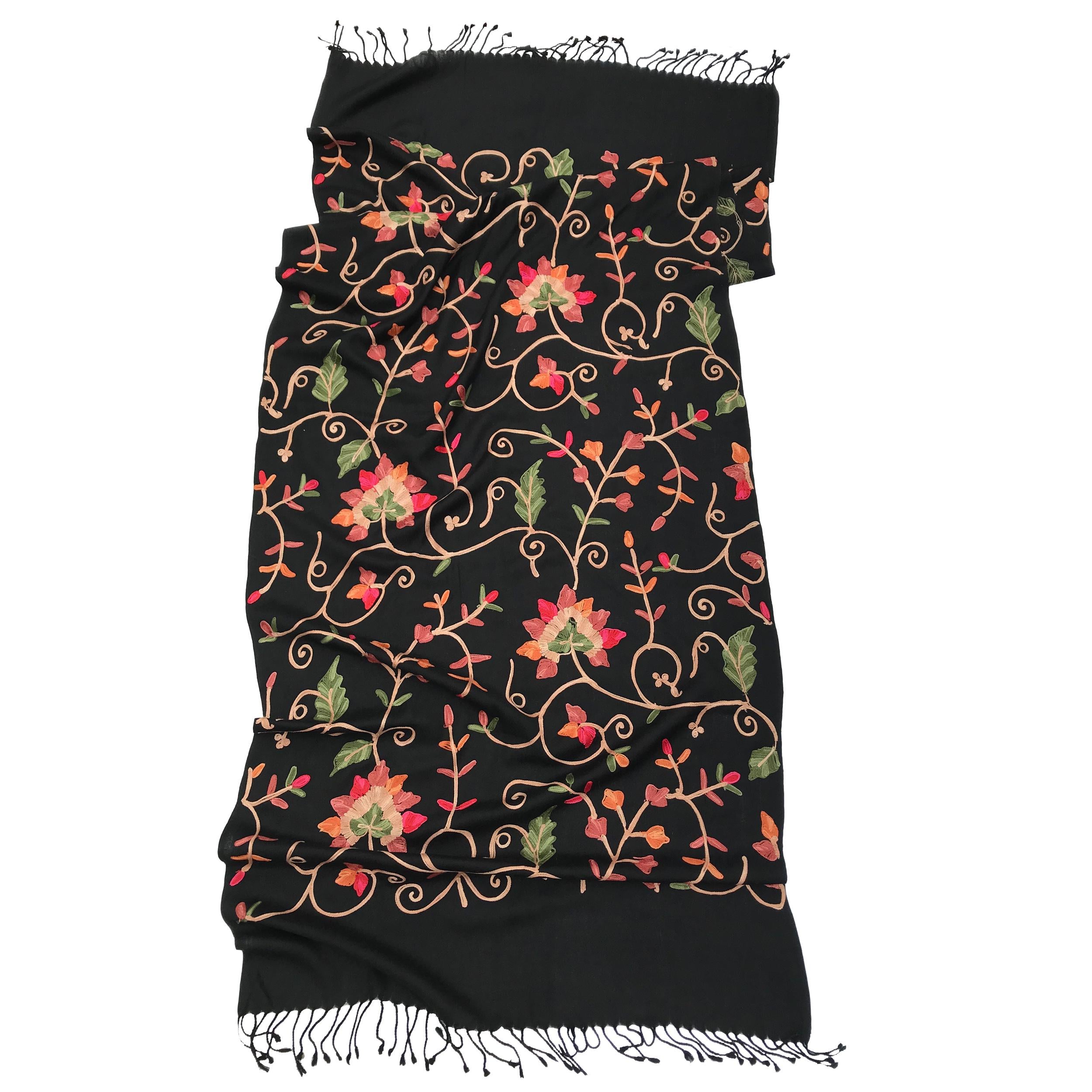 Шаль Silk Route шерсть вышитая шелком 200х70 см Черный (524)