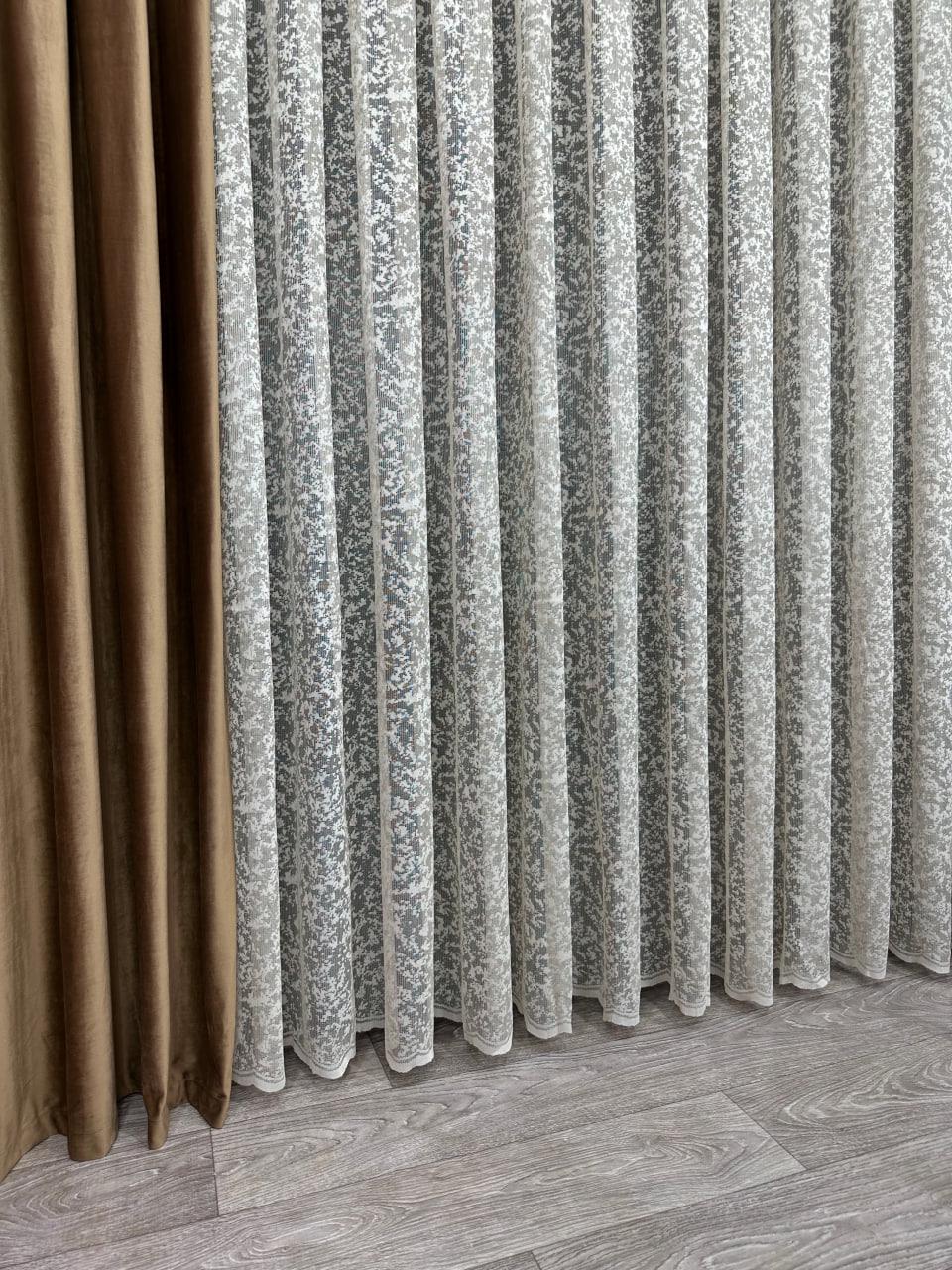 Тюль вуаль готовий Мармур на основі жакарду на тасьмі 6 см 500x270 см Капучино (1147-к-Т46) - фото 2