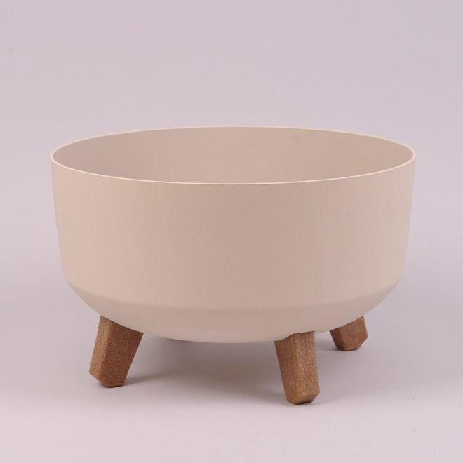 Горшок пластиковый Flora Gracia Low Beton Effect на ножках 28,5 см Кремовый (93467)