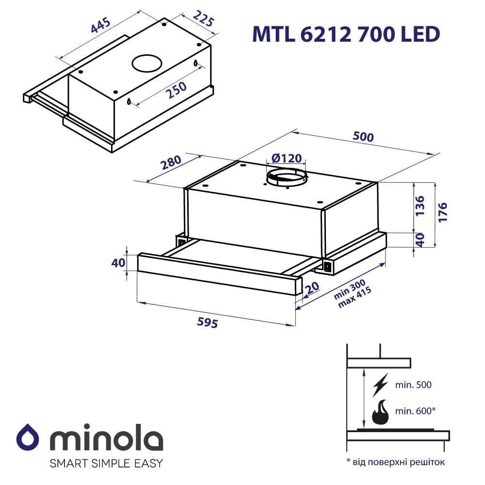 Витяжка телескопічна Minola MTL 6212 GR 700 LED - фото 13