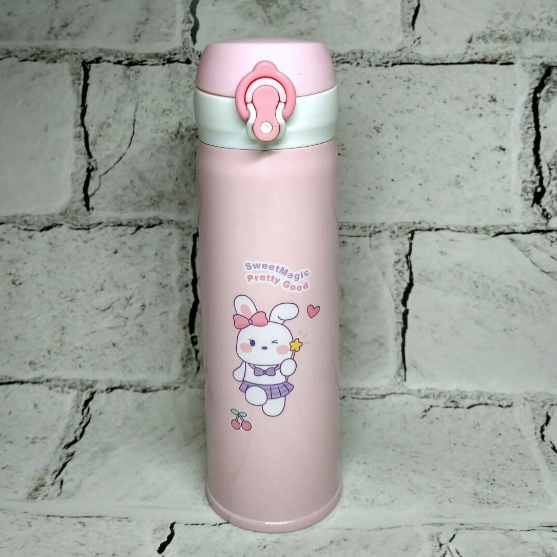 Термос детский с поилкой Зайчик 22х6,5 см 500 мл Розовый (102-12-1)