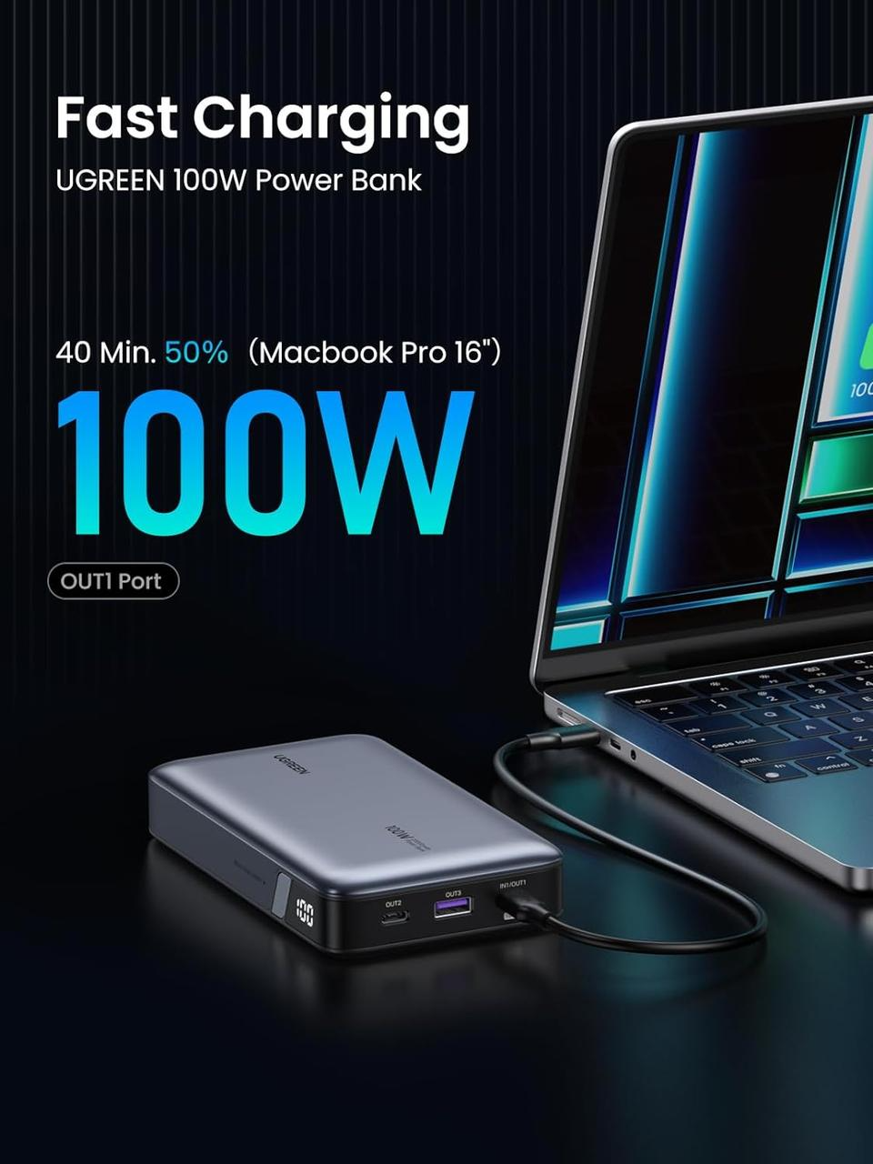 Внешний аккумулятор UGREEN Powerbank PB720 20000 mAh 100W Gray (000931) - фото 2 Внешний аккумулятор UGREEN Powerbank PB720 20000 mAh 100W Gray (000931) - фото 2