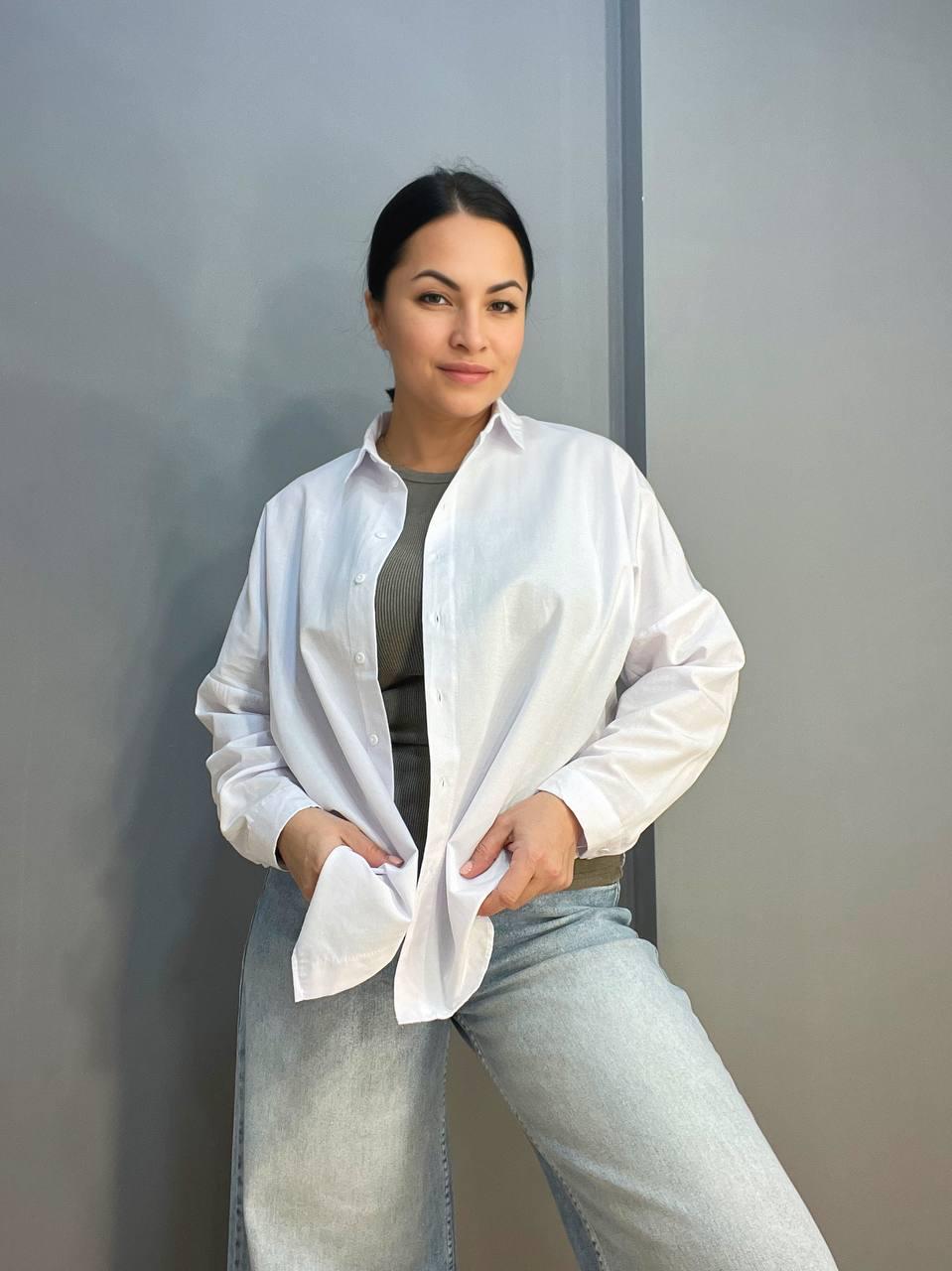 Рубашка женская MIX RAY 3864 базовая оверсайз удлиненная широкая M Белый (1305) - фото 6