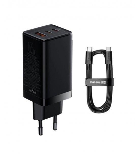 Пристрій мережевий зарядний Baseus GaN3 Pro Fast Charger 2Type-C/Usb CCGP050101 65W Black