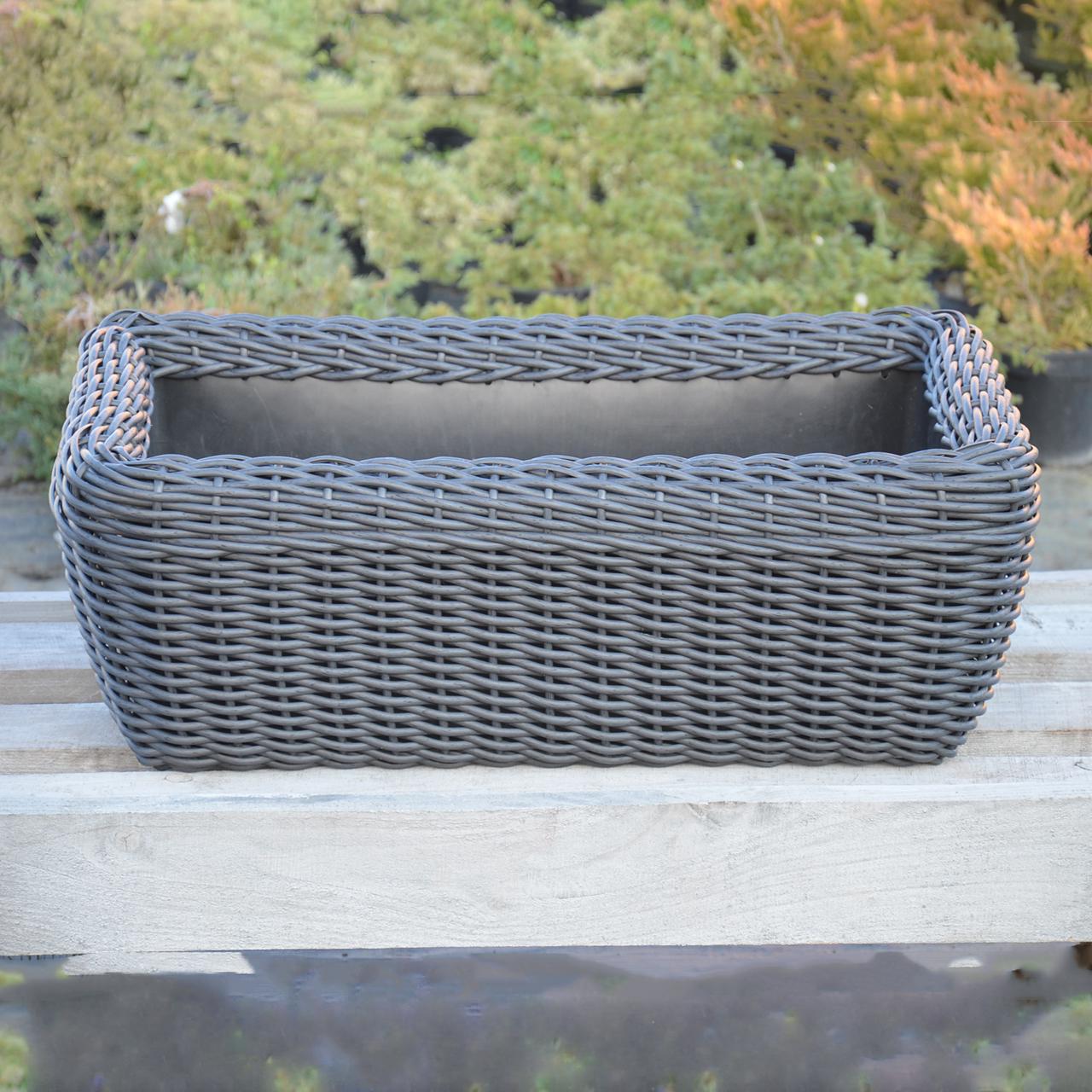 Кашпо прямокутне для рослин та квітів з штучного ротангу/ручної роботи 45 л Графітовий (12354572) - фото 5