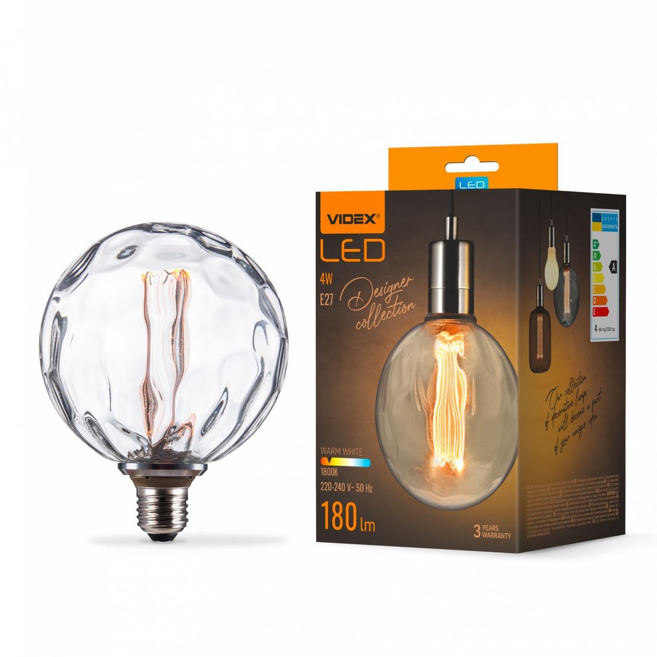 Лампа LED Videx Filament VL-DI-G125FC1980 4W E27 1800K (36813155) Лампа LED Videx Filament VL-DI-G125FC1980 4W E27 1800K (36813155)