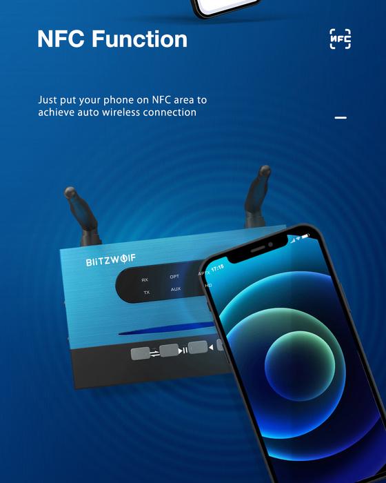 Bluetooth ресивер/трансмітер BlitzWolf BR-7 3в1 RX/TX/BM Bypass Mode NFC ANC aptx - фото 12