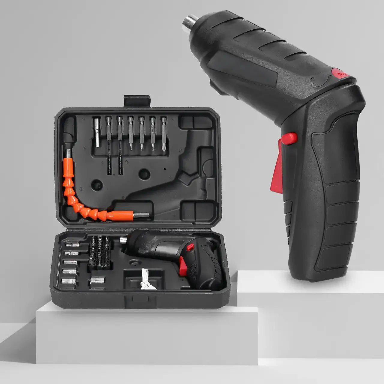 Шуруповерт акумуляторний поворотний з насадками 47 в 1 USB у пластиковій валізі - фото 6 Шуруповерт акумуляторний поворотний з насадками 47 в 1 USB у пластиковій валізі - фото 6