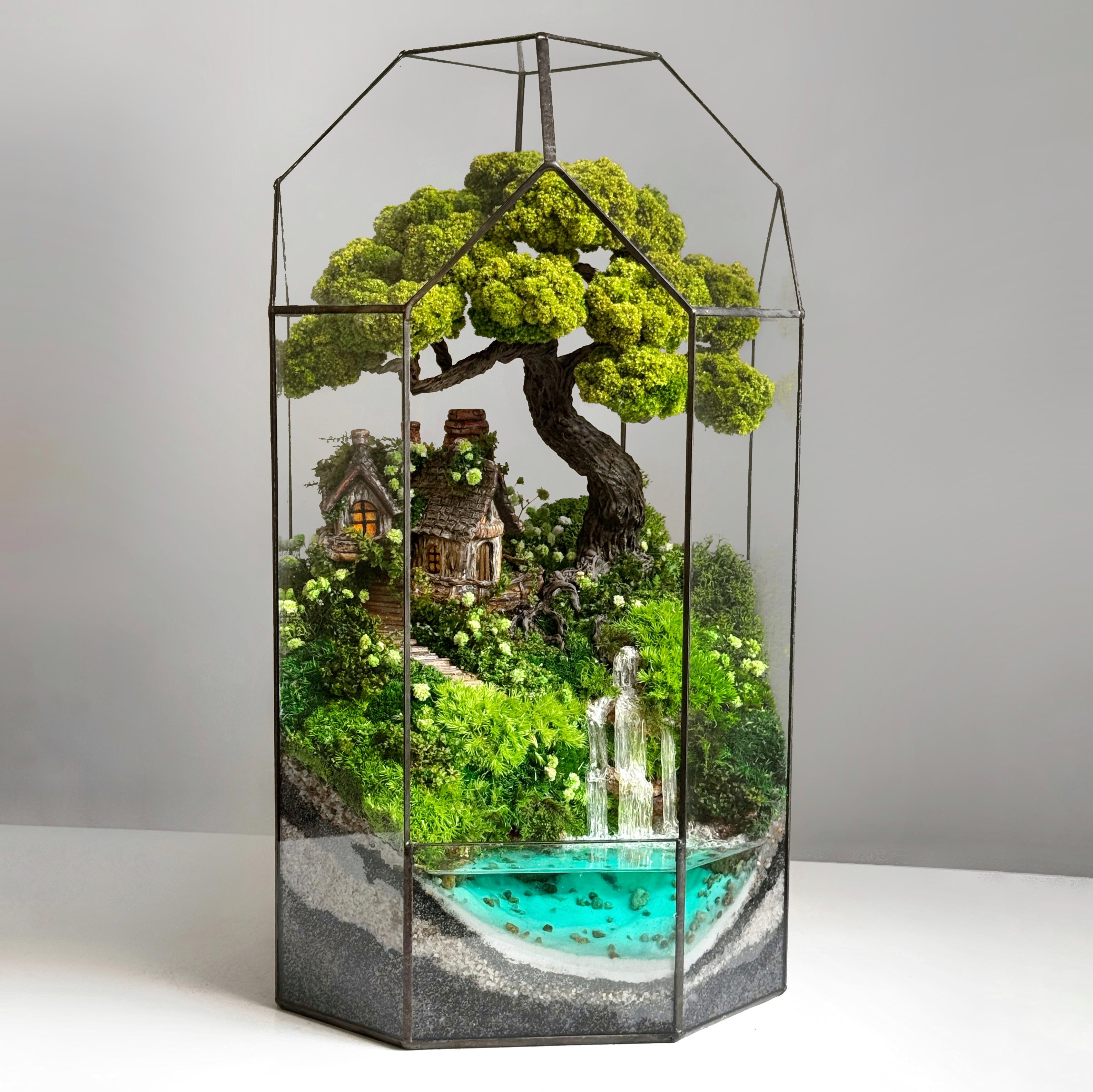 Флораріум зі стабілізованого моху з авторським будиночком 45х27 см Флораріум зі стабілізованого моху з авторським будиночком 45х27 см