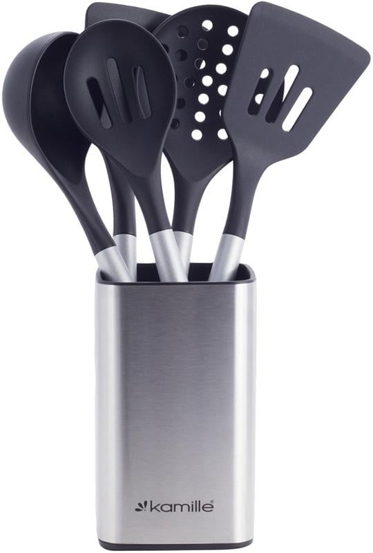 Набір кухонного приладдя Kamille Kitchen Utensils 5 пр. на сталевий підставці (KM-5238)