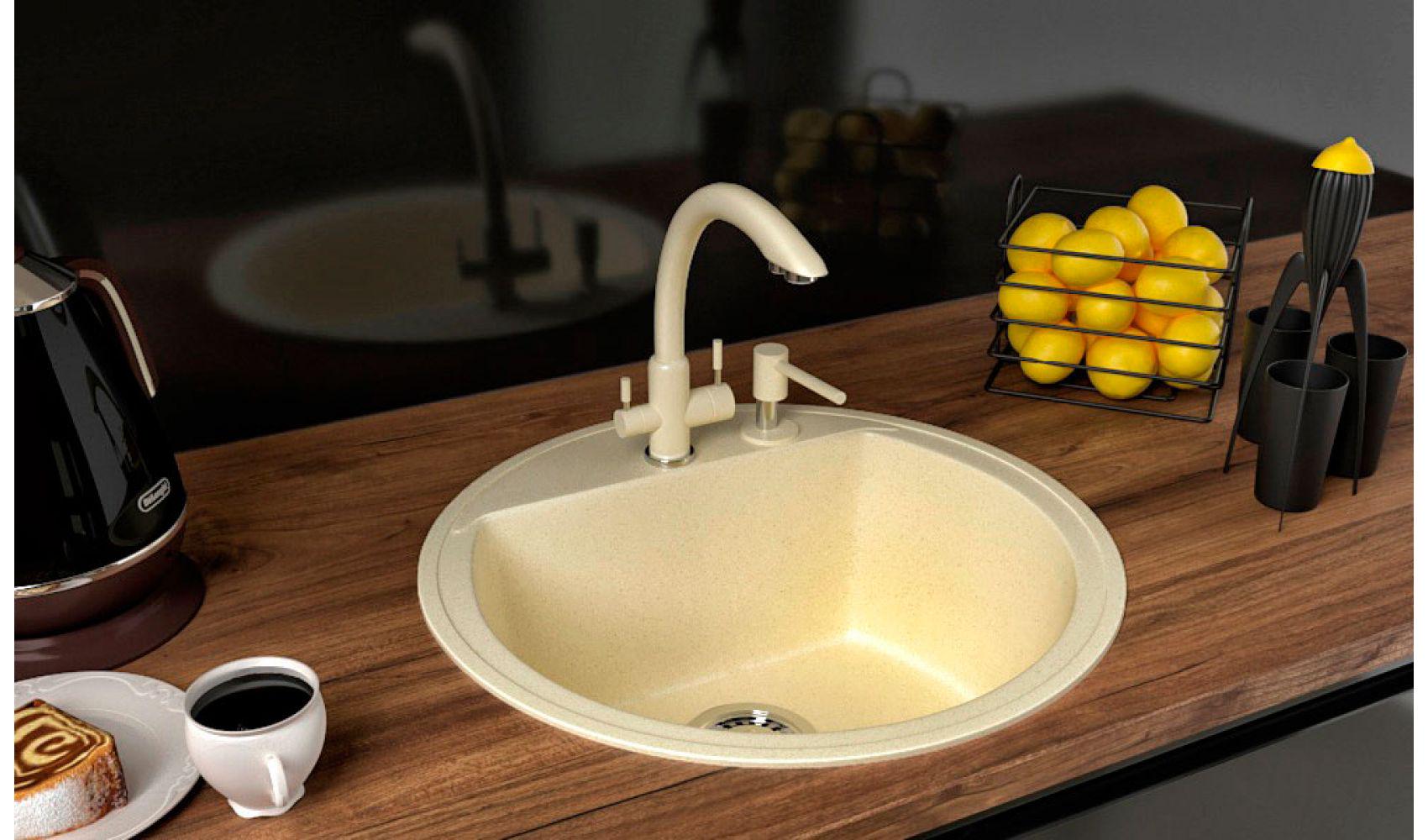 Гранітна кухонна мийка Lexona Ella Бежевий - фото 3