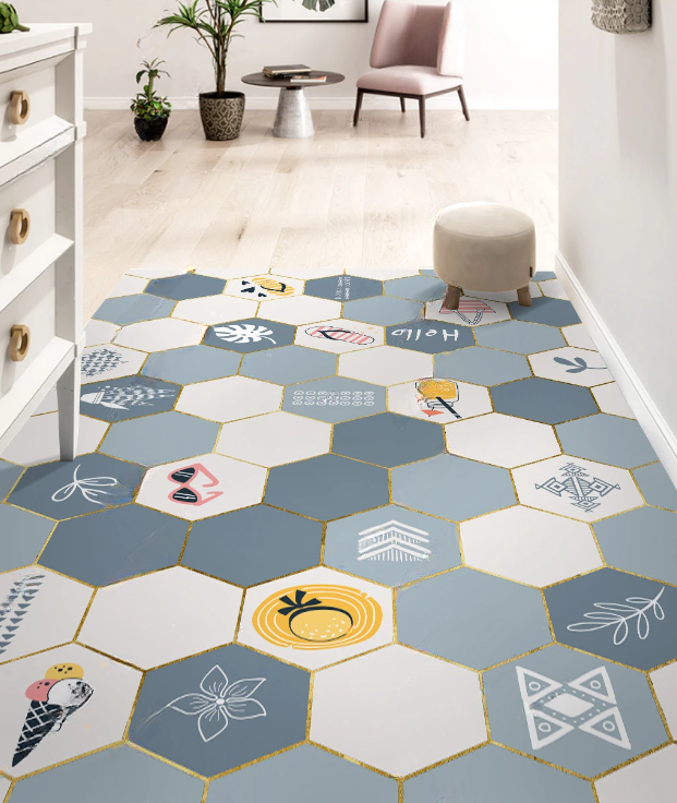 Грязезащитный коврик резиновый для прихожей 80х120 см Бело-голубой (KRS047)