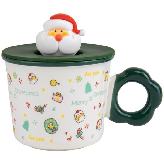 Чашка новогодняя с крышкой Present for you из керамики 300 мл Белый (150-81-9151-021.1)