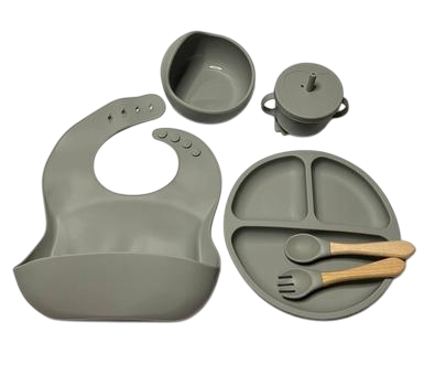 Набор силиконовой посуды для детей 6в1 на присосках Серый (PD33274)