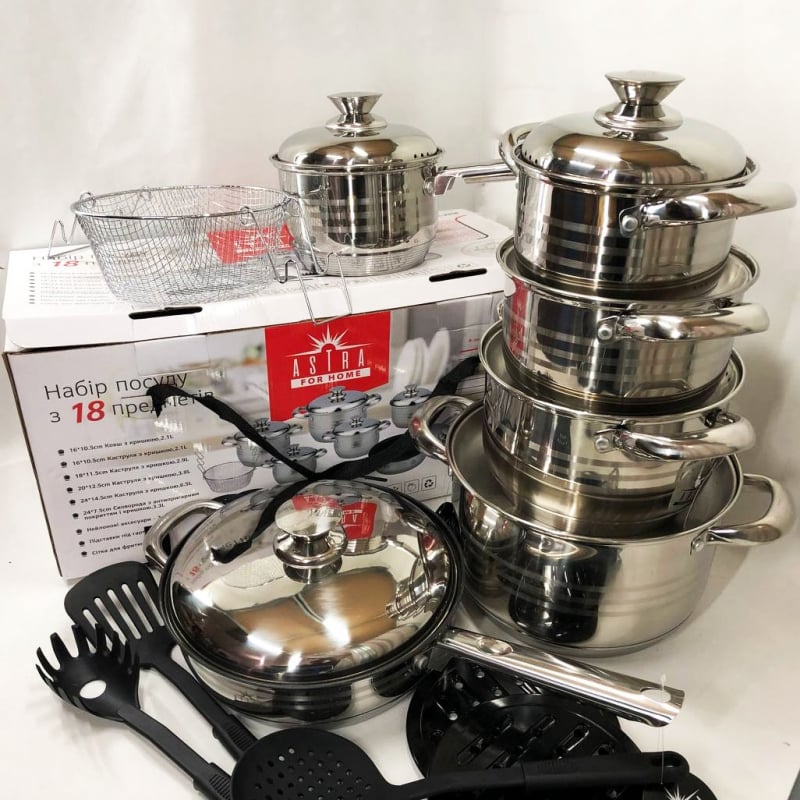 Набор посуды ASTRA A-2518 из нержавеющей стали 18 шт. (tf4521) - фото 9 Набор посуды ASTRA A-2518 из нержавеющей стали 18 шт. (tf4521) - фото 9