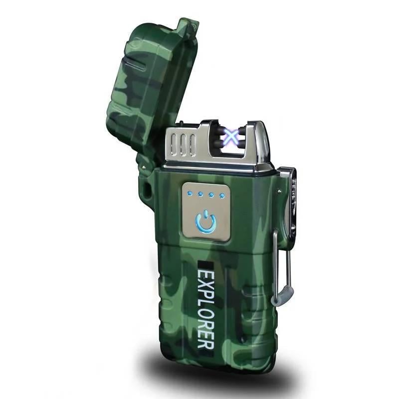 Електроімпульсна USB запальничка JL 317 Explorer 6751 в комплекті шнур для заряджання Сиро-зелений
