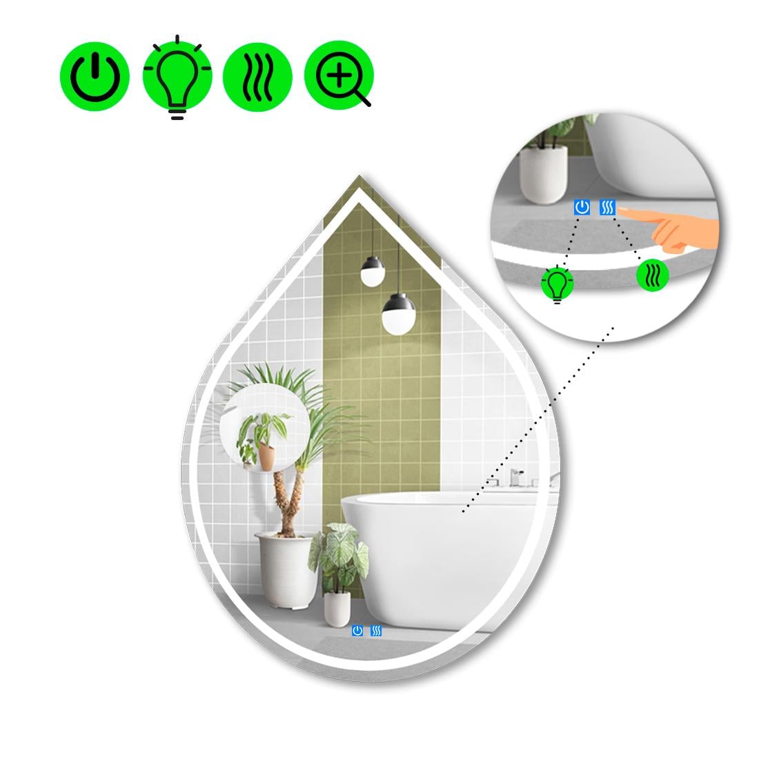Зеркало с LED подсветкой Goccia 1 с двумя сенсорами 140x110 см