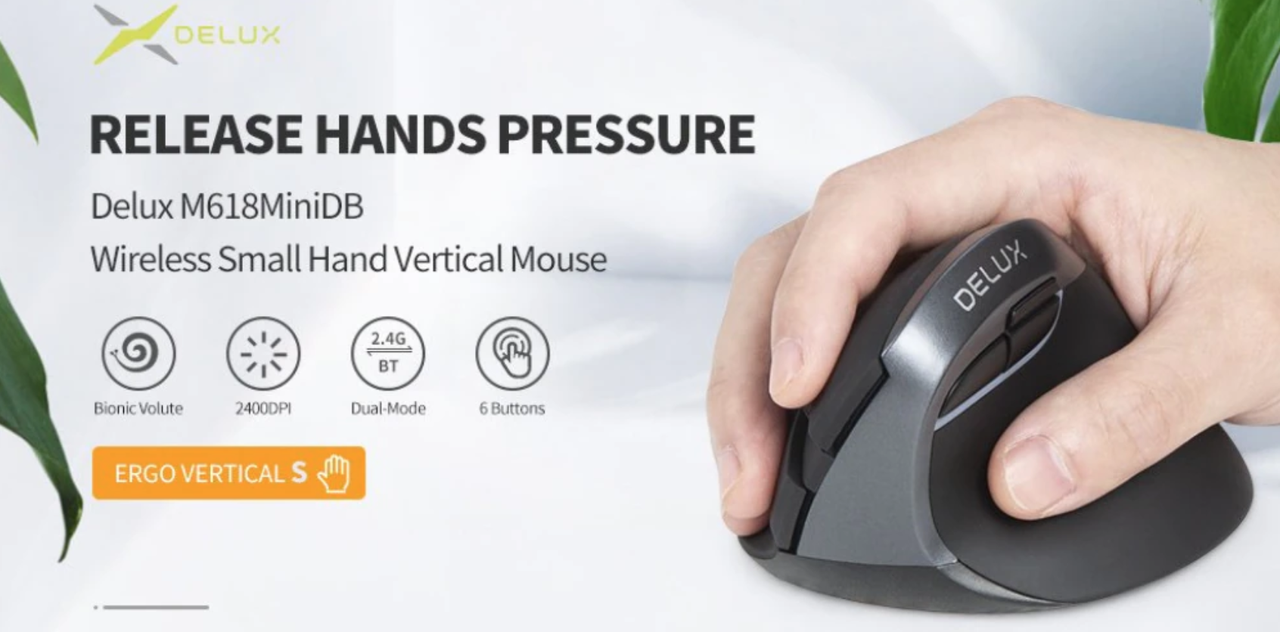 Мышь вертикальная бесшумная Delux M618 Mini DB Wireless - фото 9