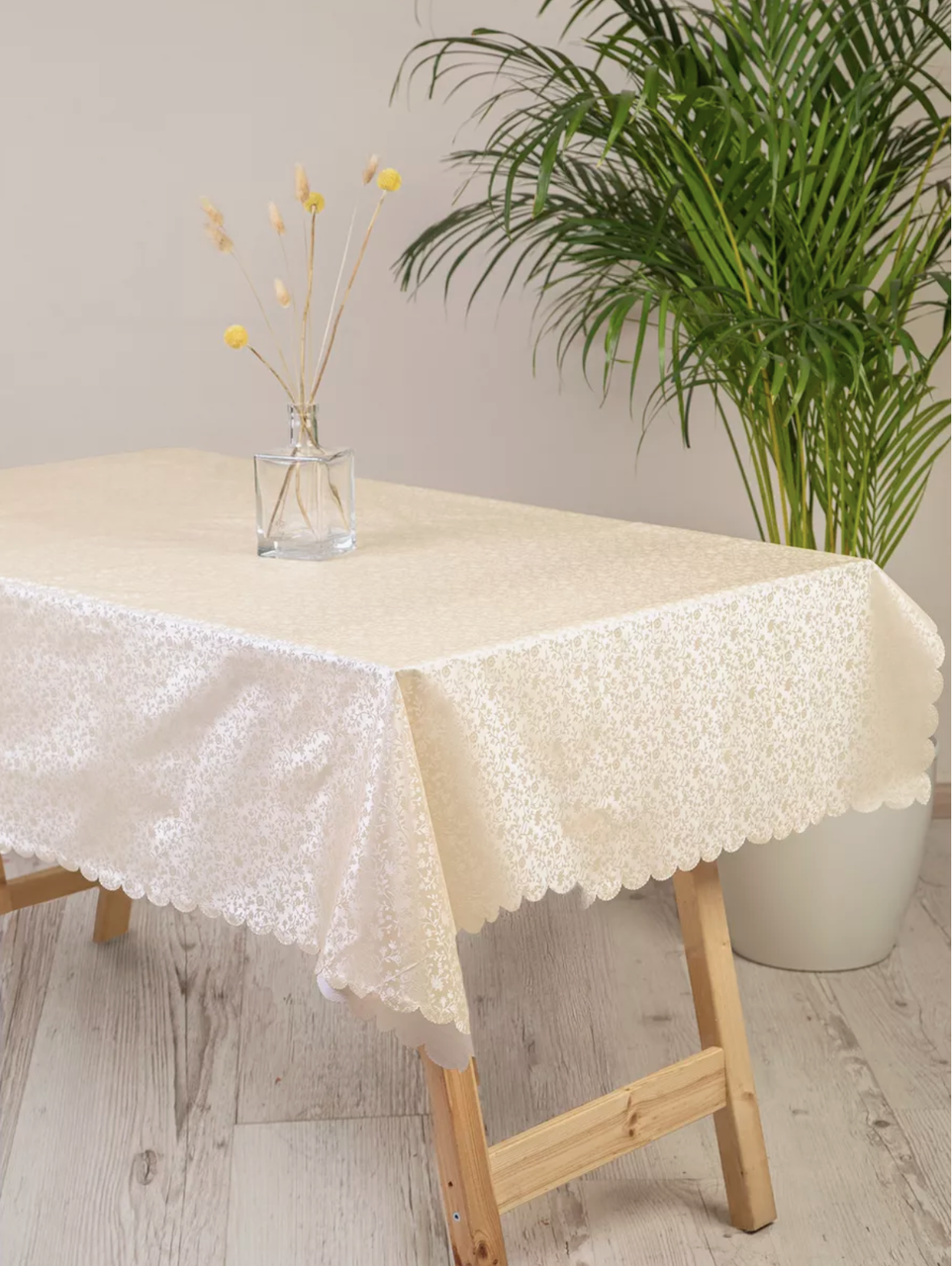 Скатертина Мереживна 7D візерунок на тканинній основі 140x220 см Кремовий (2152637480)