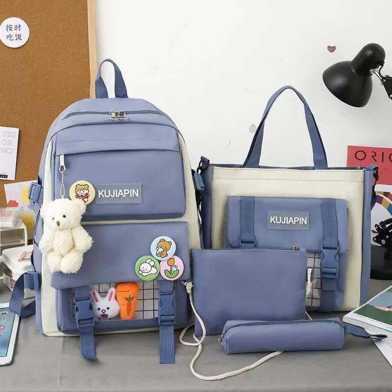 Комлект школьный рюкзак/сумка/клатч/брелок/карман с игрушками Голубой (27795683)